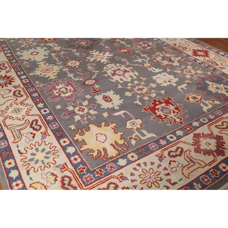 All-Over Grey Oushak Oriental Area Rug Handmade Wool Carpet - 8'11"x 11'10"