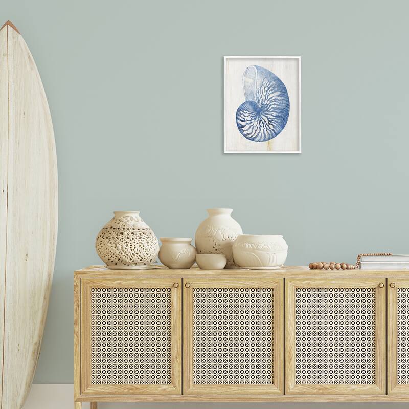 Stupell Blue Nautilus Shell Framed Giclee Art Design By Susan Arnot