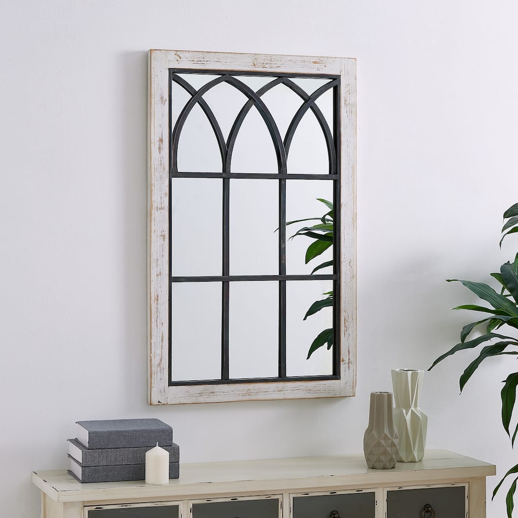 FirsTime & Co. Vista Arched Farmhouse Window Mirror, American Crafted, Distressed White, Metal, 24 x 1 x 37.5 in