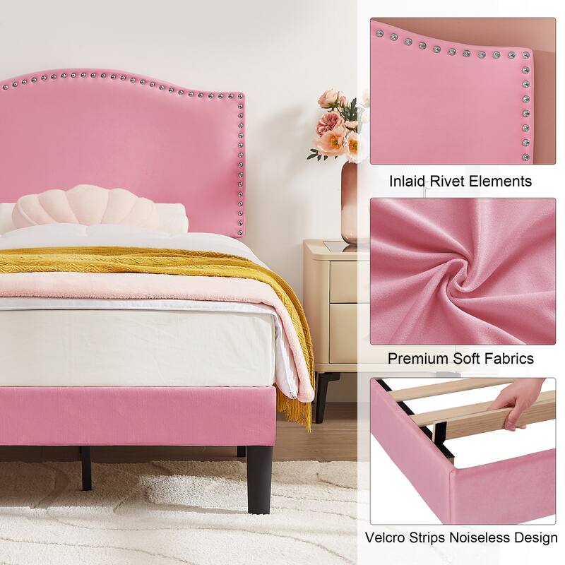 VCCELO 2-Pack Twin Size Bed Frame with Adjustable Headboard Noise-Free Twin Size Bed Set of 2 for Kids Room Dorm Apartments