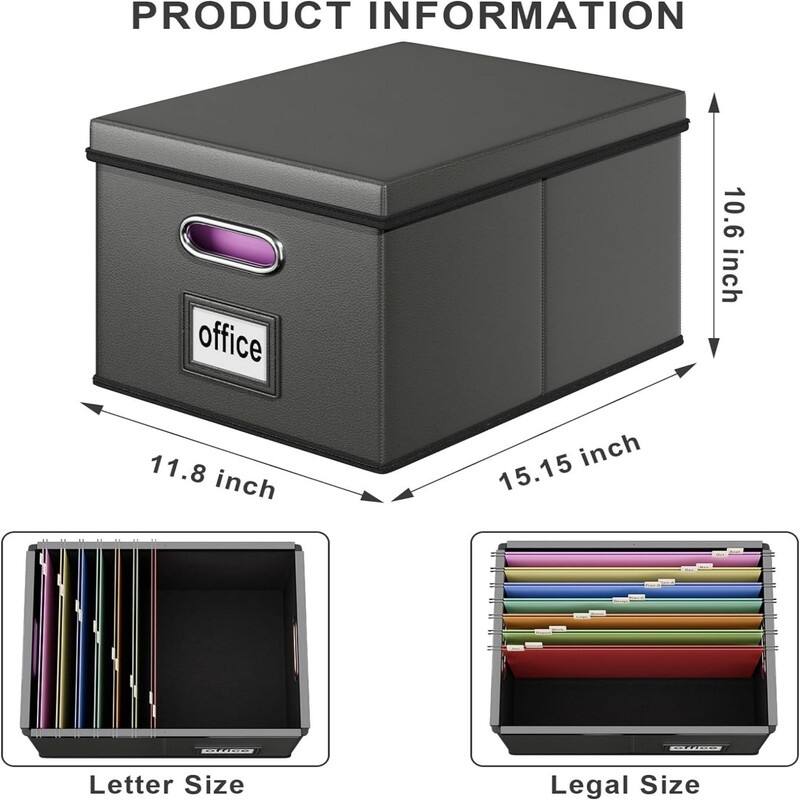 Portable Leather File Organizer Boxes Dark Grey