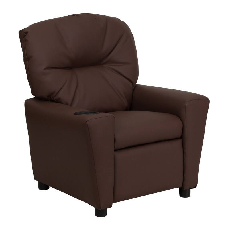 Contemporary Kids Recliner with Cup Holder - Brown Leather