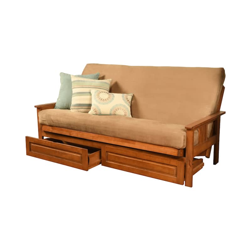 Somette Monterey Sofa in Barbados Finish with Storage and Removable Suede Mattress Cover - Suede Peat