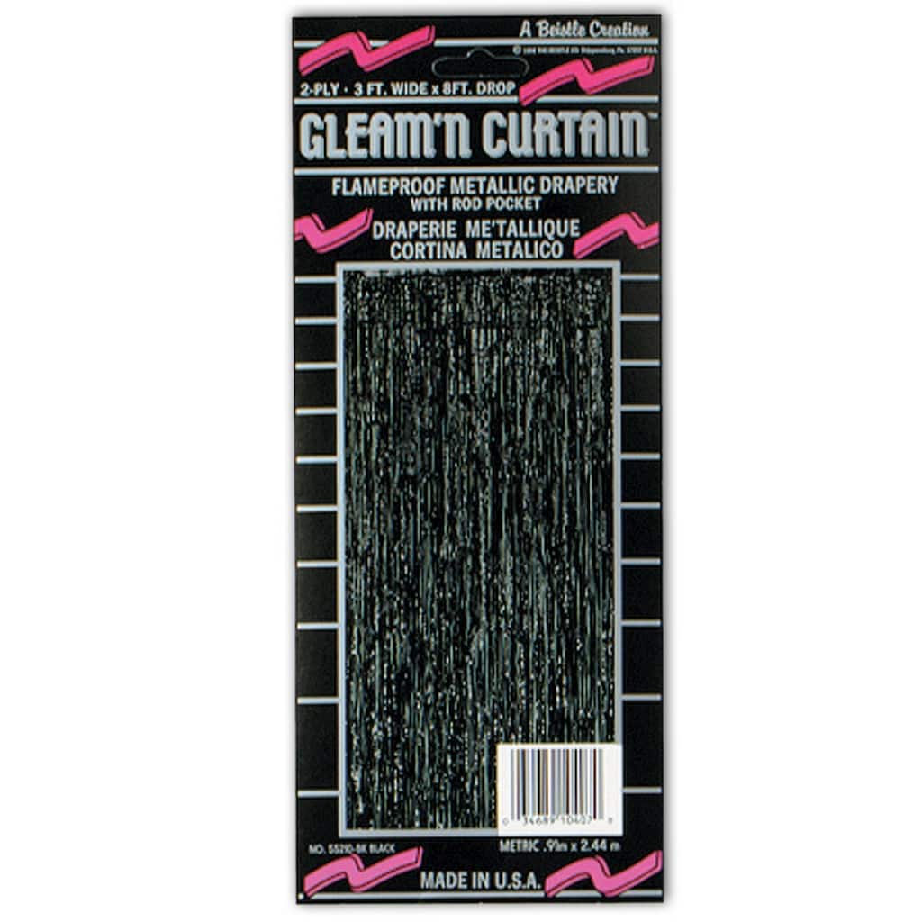 Pack of 6 Festive Metallic Black Gleam'N Curtain Party Decors 8'