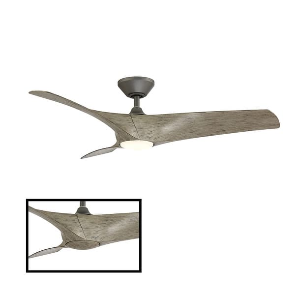 slide 2 of 28, Zephyr Indoor and Outdoor 3-Blade Smart Ceiling Fan 52in with 3000K LED Light Kit and Remote Control with Wall Cradle Graphite Weathered Wood