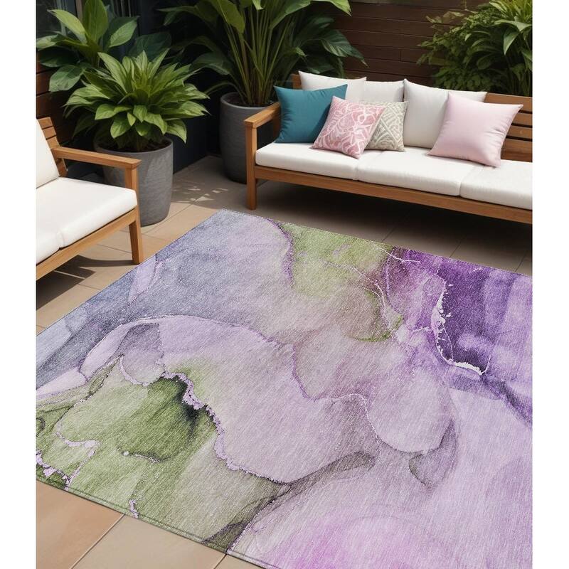 Almisi Contemporary Abstract Weather Resistant Classic Meets Modern Outdoor Rug - 10' X 14' - Purple