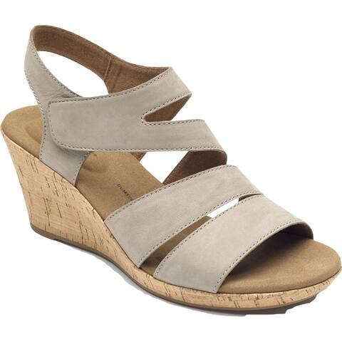 Rockport Womens Briah Asym Wedge Sandals Leather Ankle Strap - Taupe - 11 Medium (B,M)