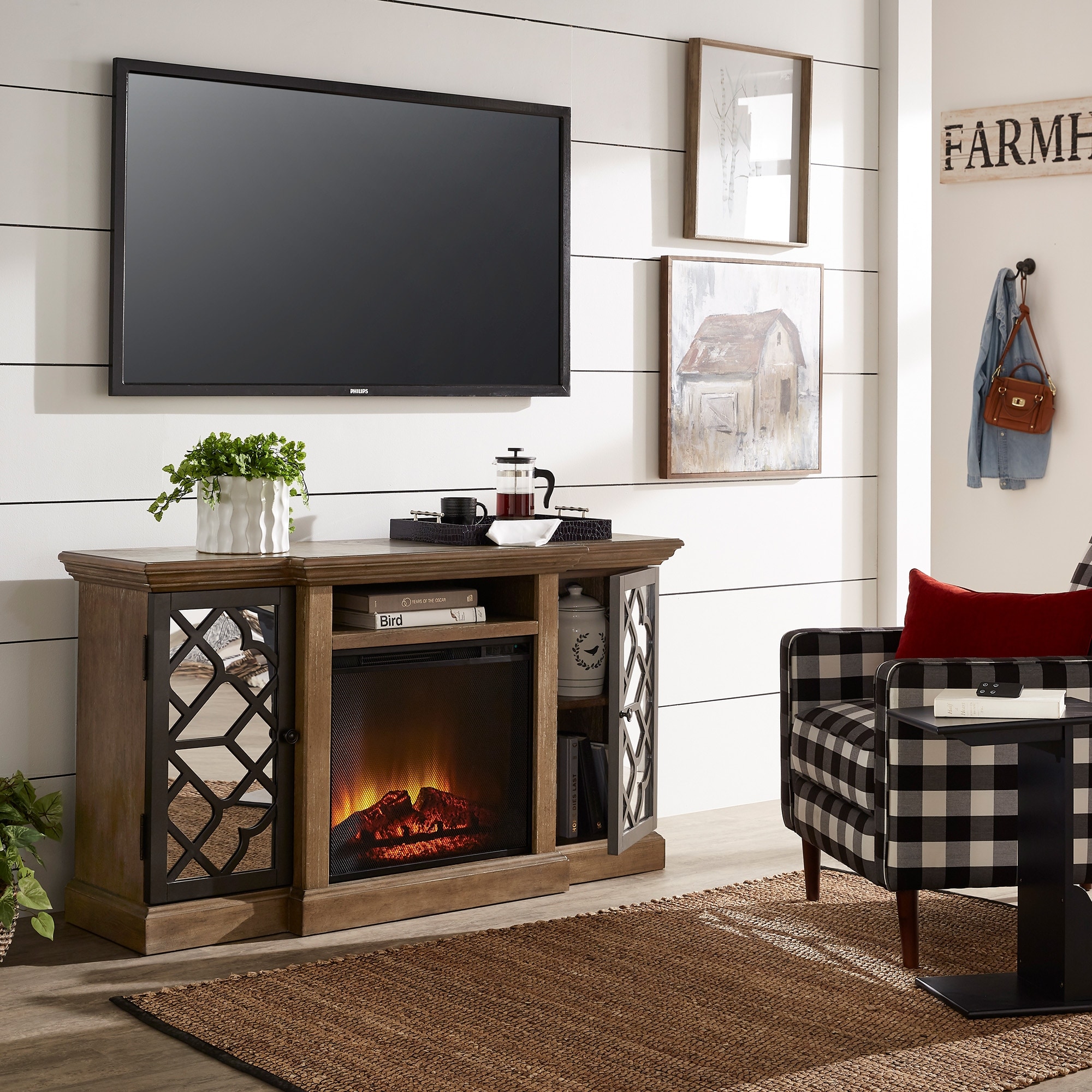 Zurich Wood Black Metal Electric Fireplace by iNSPIRE Q Modern