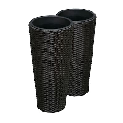 Noah Round Wicker Planter 2-Piece Set, Black