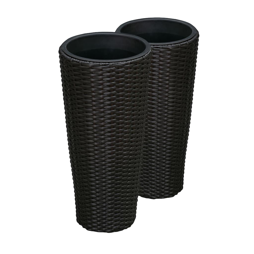 Noah Round Wicker Planter 2-Piece Set, Black
