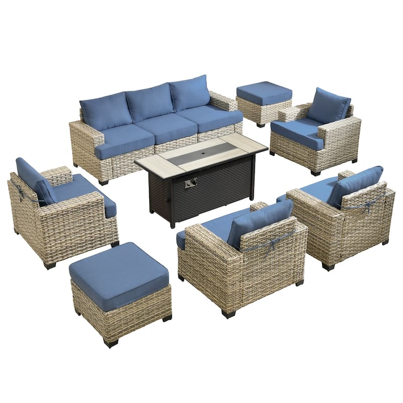 XIZZI 10-piece Outdoor Patio Furniture Sectional Set with Fire Table