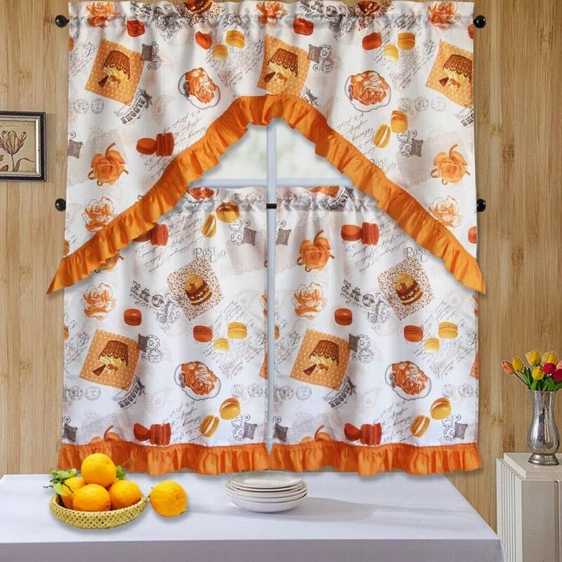 3 Piece Kitchen Curtain Rod Pocket Decorative Window Treatment Valance & Swag Curtain Set - Arianna