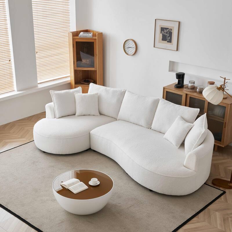 122.8" Modern Teddy Fabric Cloud Curved Sofa -- Left Facing - White