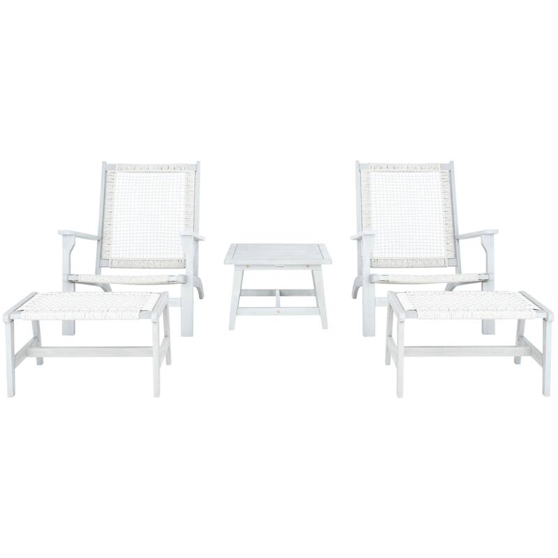 SAFAVIEH Natividad Outdoor Solid Wood Chaise Lounge Chair & Stool Set of 2 (Includes End Table) - 26W x 33D x 35H - Grey/Grey