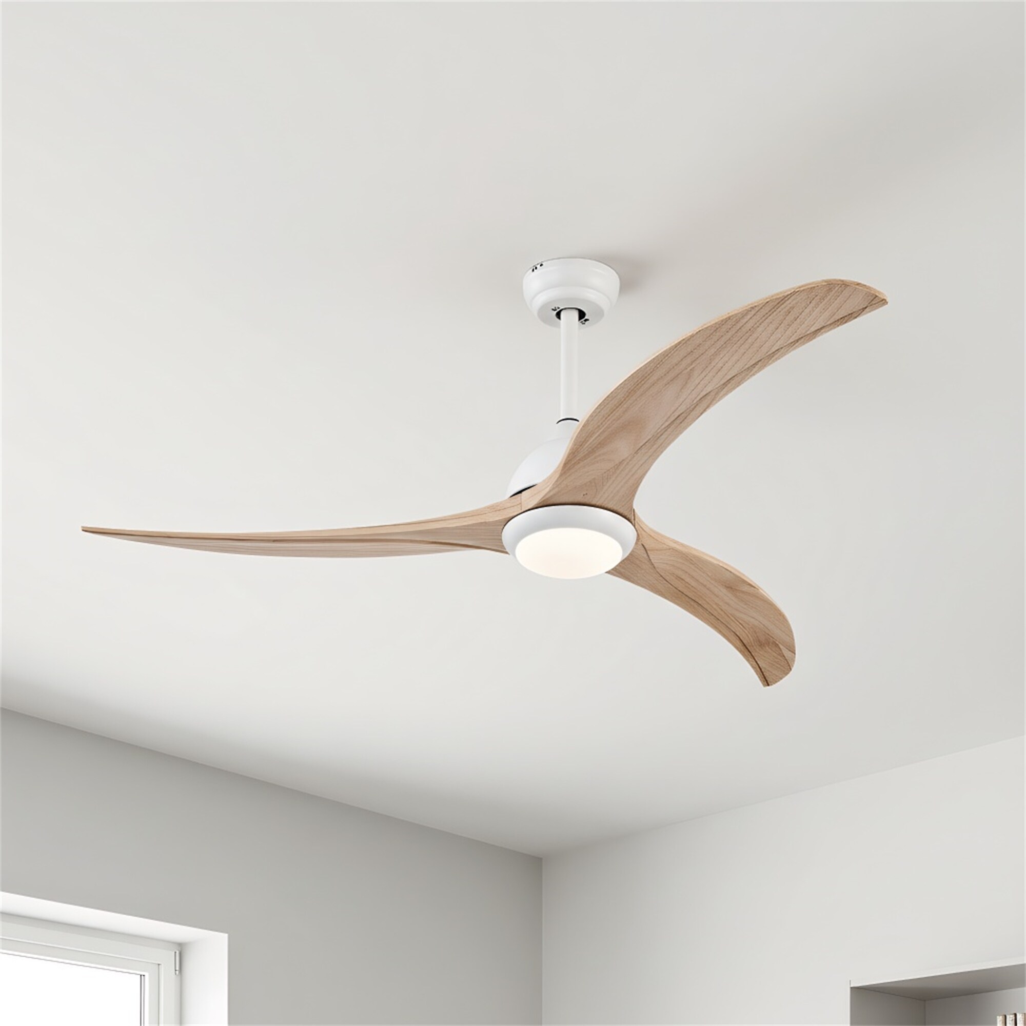 52" Solid Wood Blades Ceiling Fan,Ceiling Fan w/Light w/Remote Control