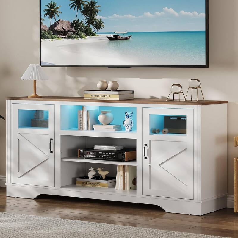 Entertainment Center TV Stand for 65 Inch TVs with Storage Cabinets, Power Outlet & LED Light - N/A