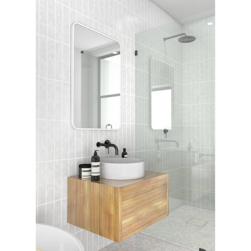 Glass Warehouse 32 in. H x 22 in. W Radius Corner Stainless Steel Framed Mirror