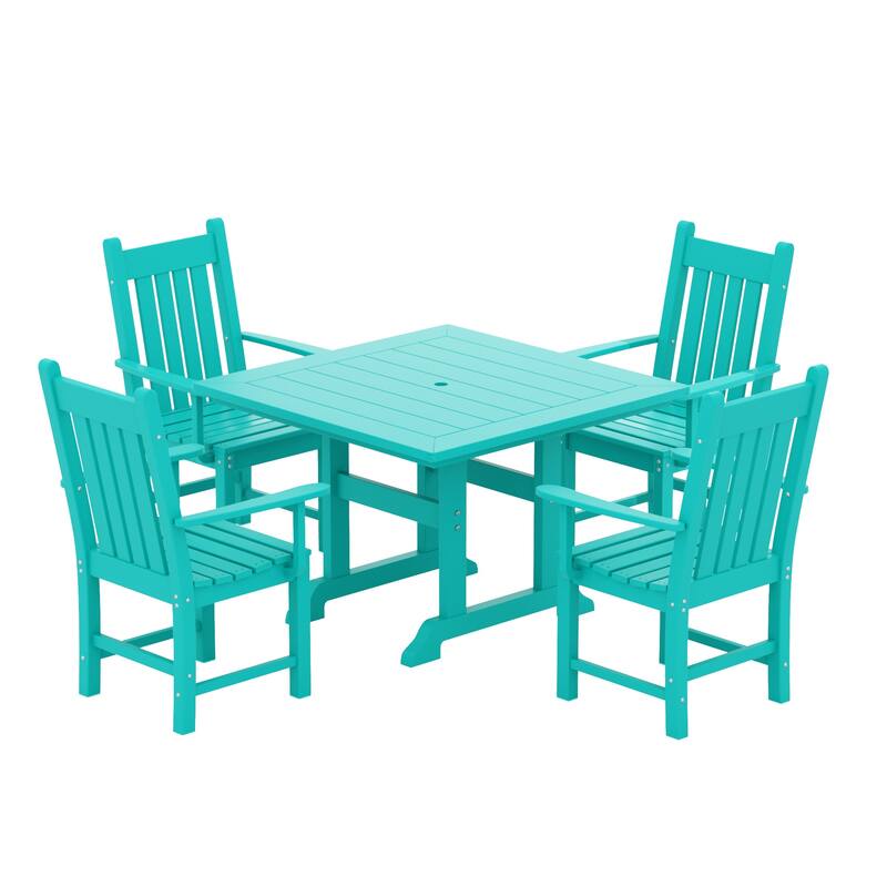 Laguna Hdpe All Weather Outdoor Patio Dining Set with Square Table, Arm Chairs (5-Piece Set)