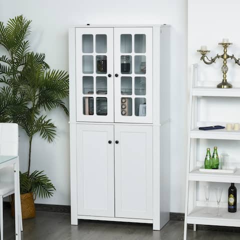 HOMCOM Contemporary Kitchen Pantry Freestanding Storage Cabinet Cupboard with Framed Glass Doors and Shelves