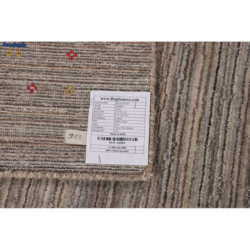 Striped Tribal Gabbeh Oriental Area Rug Hand-Knotted Wool Carpet - 5'0" X 8'5"