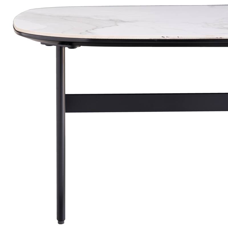 Small Coffee Table for Living Room, Modern Rock Beam Ceramic Coffee Table, Low Square Center Table Easy Assembly