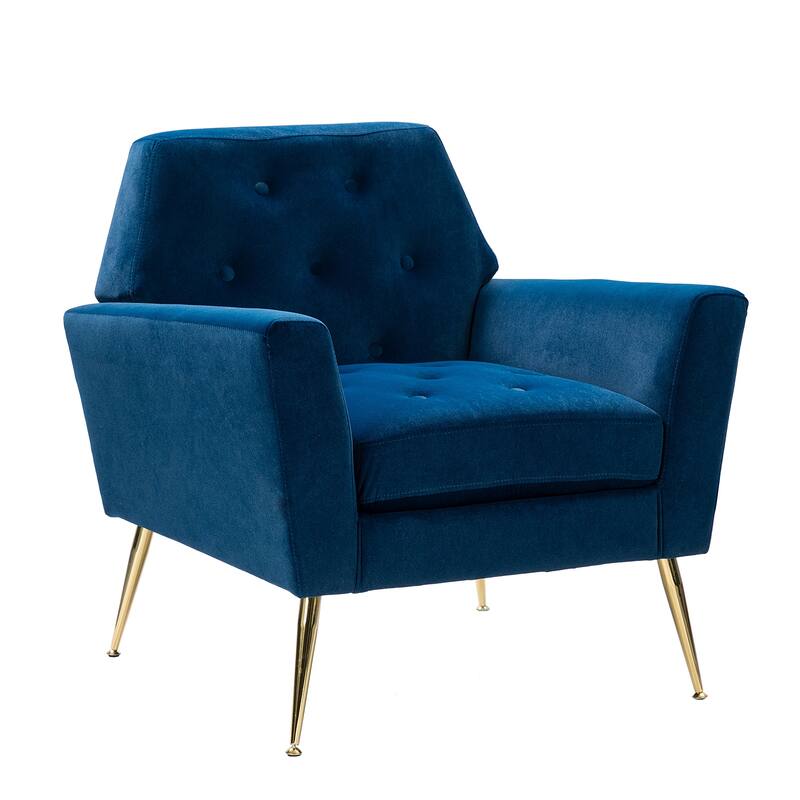 Lilia Contemporary Velvet Upholstered Tufted Back Armchair with Metal Golden legs by HULALA HOME