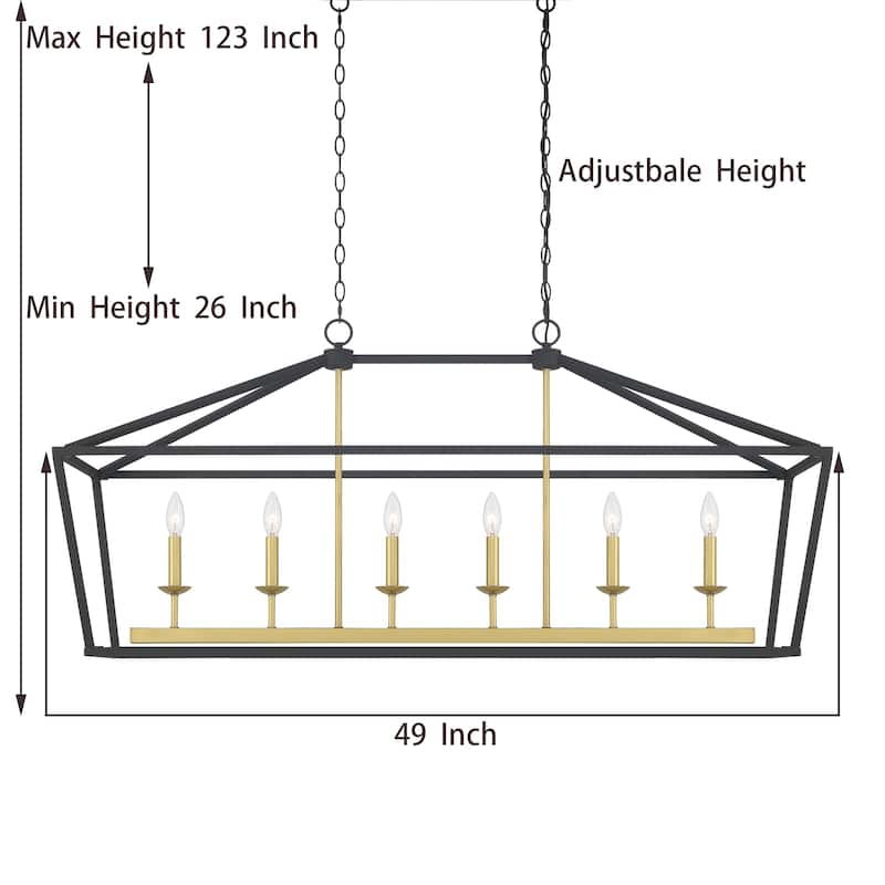 49 in. Modern Farmhouse 6-light Black/ Gold Rectangle Linear Chandelier with UL Certified - 49 inches