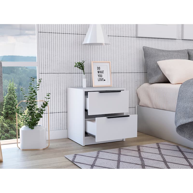 Kaia Nightstand, Two Drawers, Metal Handle -Smokey Oak / White