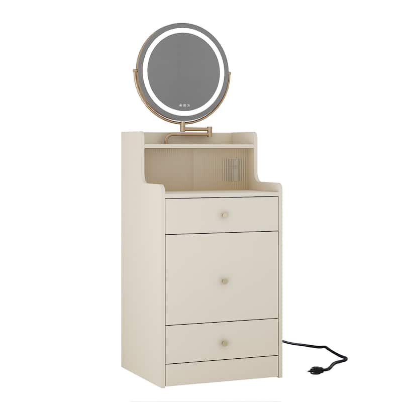 3 in 1 Small Vanity, Makeup Table with Mirror and Light, Vanity Table Set with 2 Drawers and Upholstered Stool
