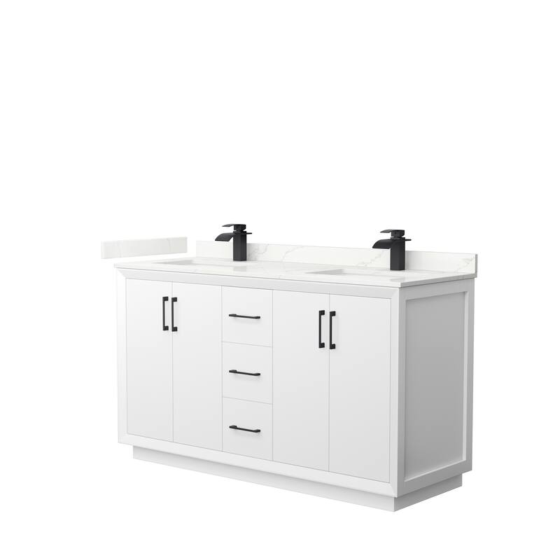 Strada 60-inch Double Vanity, Quartz Top - White, Black Trim, Giotto Quartz Top