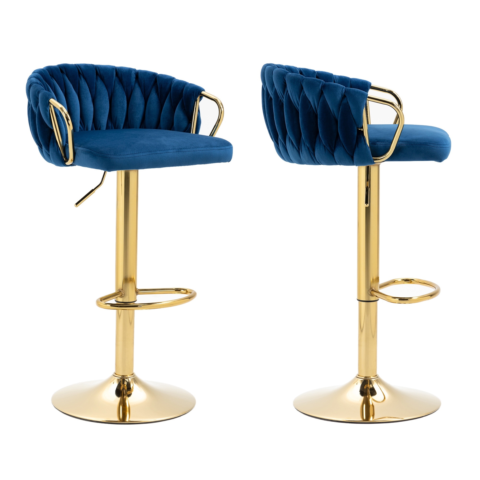 Set of 4 Bar Stool Adjustable Height Swivel Velvet Woven