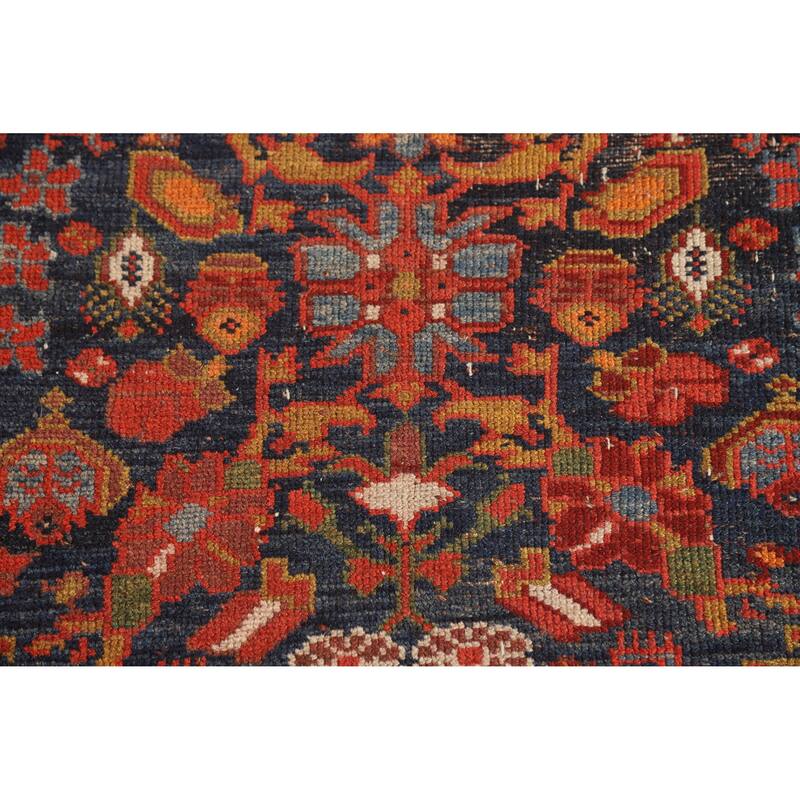 Hand Knotted Oriental 100% Wool Carpet Traditional Floral Navy Blue & Blues Malayer Runner Rug - 15' 8'' X 3' 7''