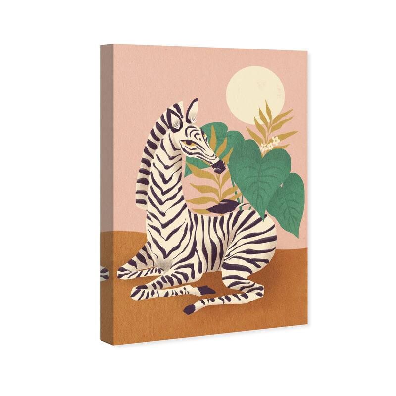 Wynwood Studio Canvas Animals Sunbathing Zebra Yellow and Mustard Shabby Chic Wall Art Canvas Print