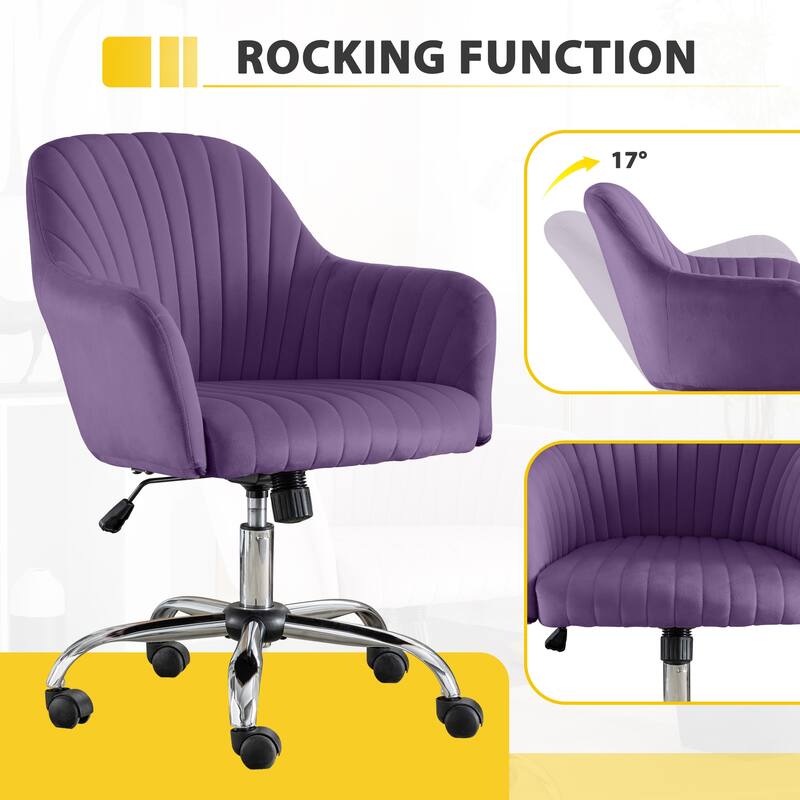 Modern Home Office Lounge Chair with Velvet Fabric Adjustable Height Metal Base and Casters, for Office