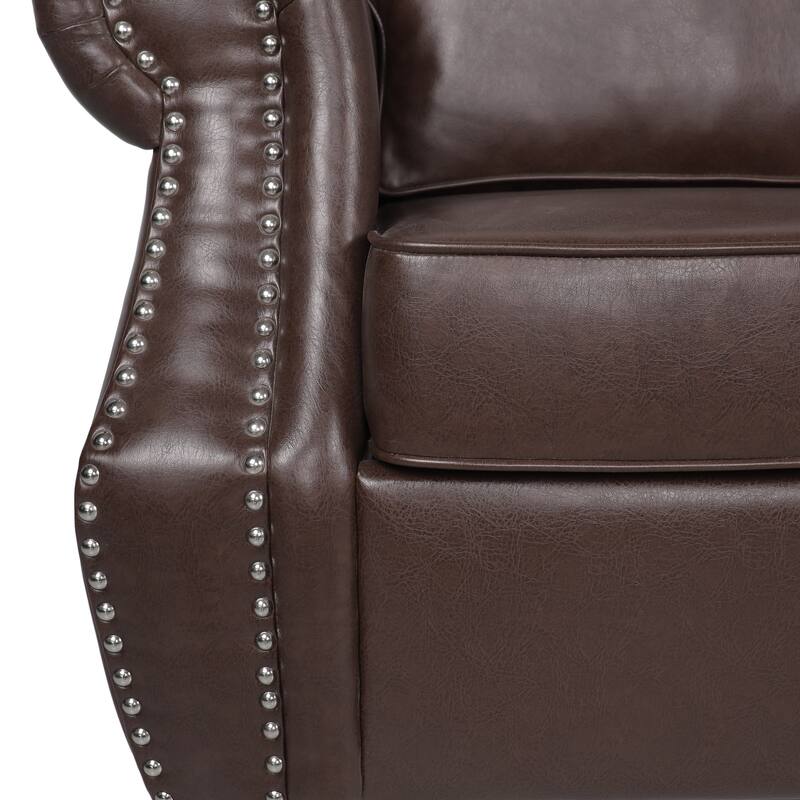Dowd Faux Leather 3 Seater Sofa with Nailhead Trim by Christopher Knight Home