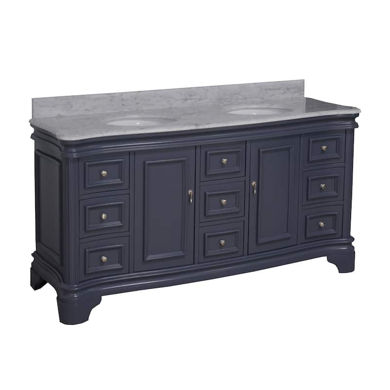 KitchenBathCollection Katherine 72" Double Bathroom Vanity with Carrara Marble Top