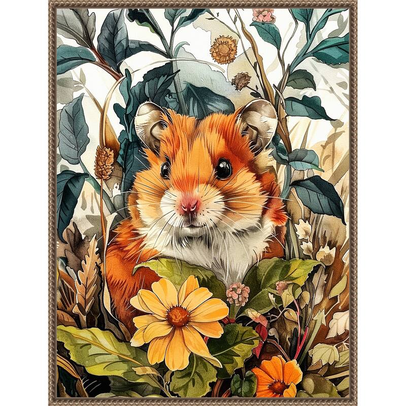 Hamster in Flowers by Justyna Jaszke Framed Canvas Wall Art