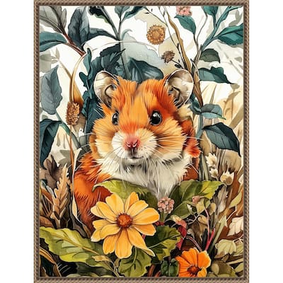 Hamster in Flowers by Justyna Jaszke Framed Canvas Wall Art