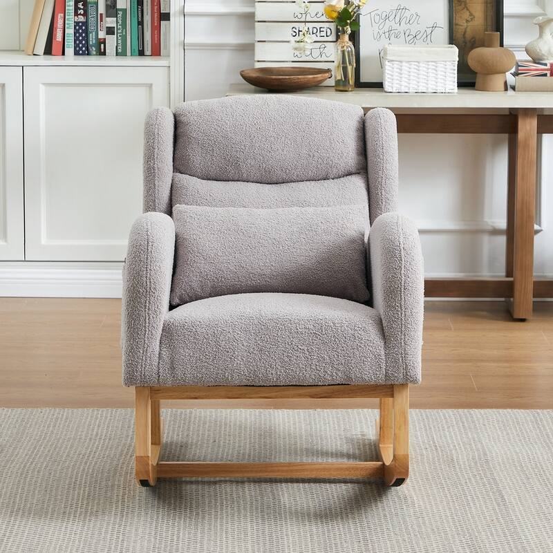 Modern Accent High Backrest Living Room Lounge Arm Rocking Chair, Two Side Pocket - Grey