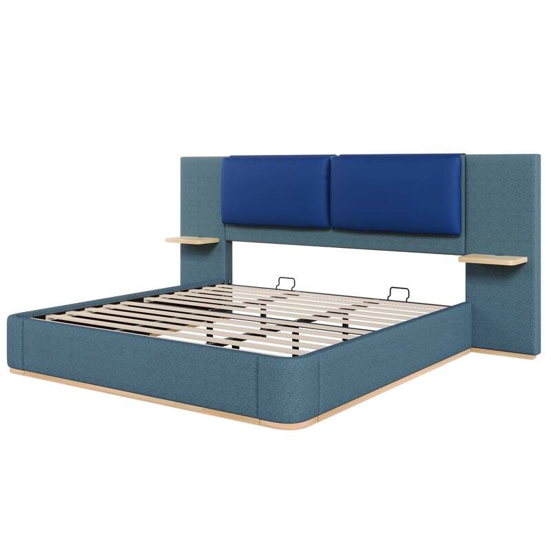 Upholstered Platform Bed with Panel, Soft Rounded Corners
