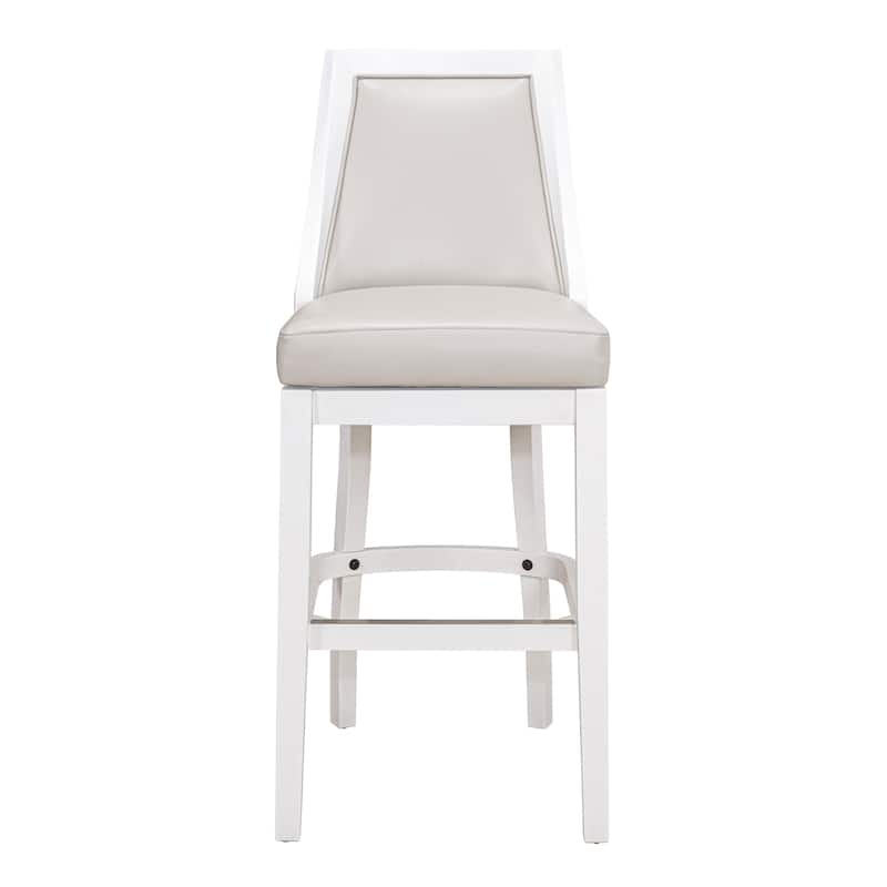 Ellis Swivel Bar Stool with High Back, White with Gray Seat