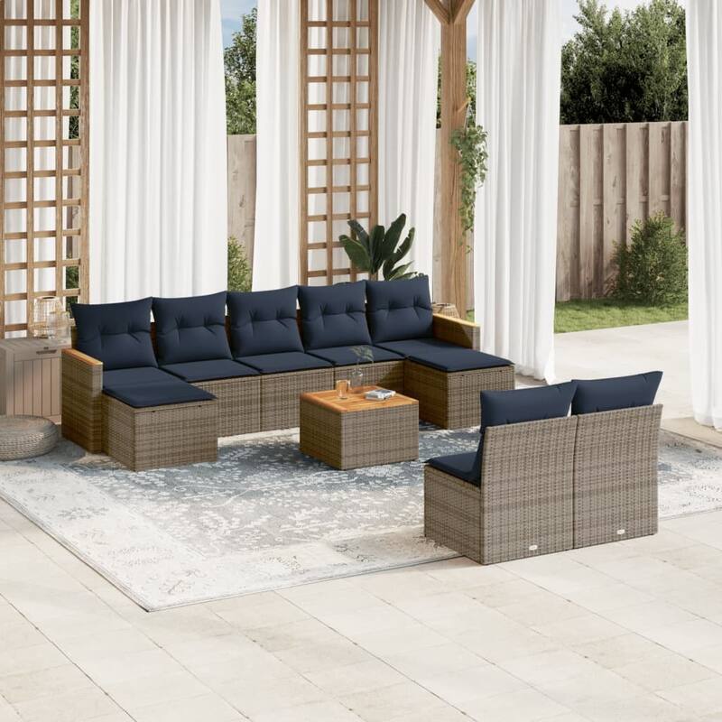 vidaXL 9/10 Piece Patio Sofa Set with Cushions Black/Gray Poly Rattan - Gray With table