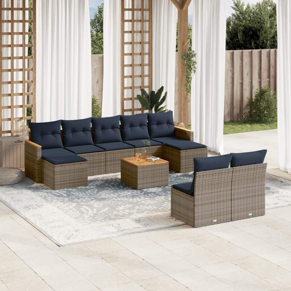 vidaXL 9/10 Piece Patio Sofa Set with Cushions Black/Gray Poly Rattan