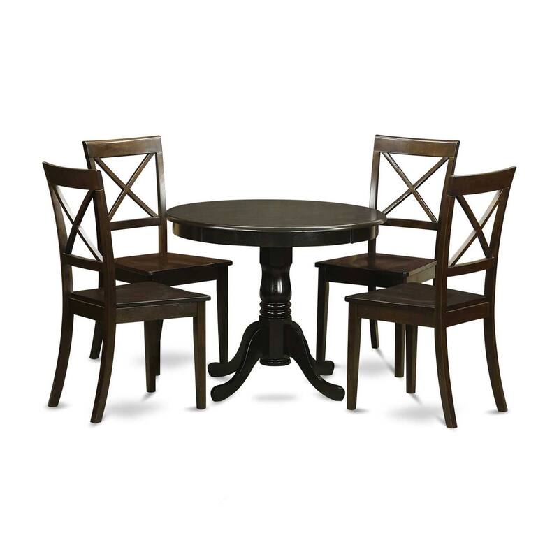 Kitchen Table Set for 4 - 42 Inch Round Dining Table with 4 Chairs - Classic Charm Dinette Set