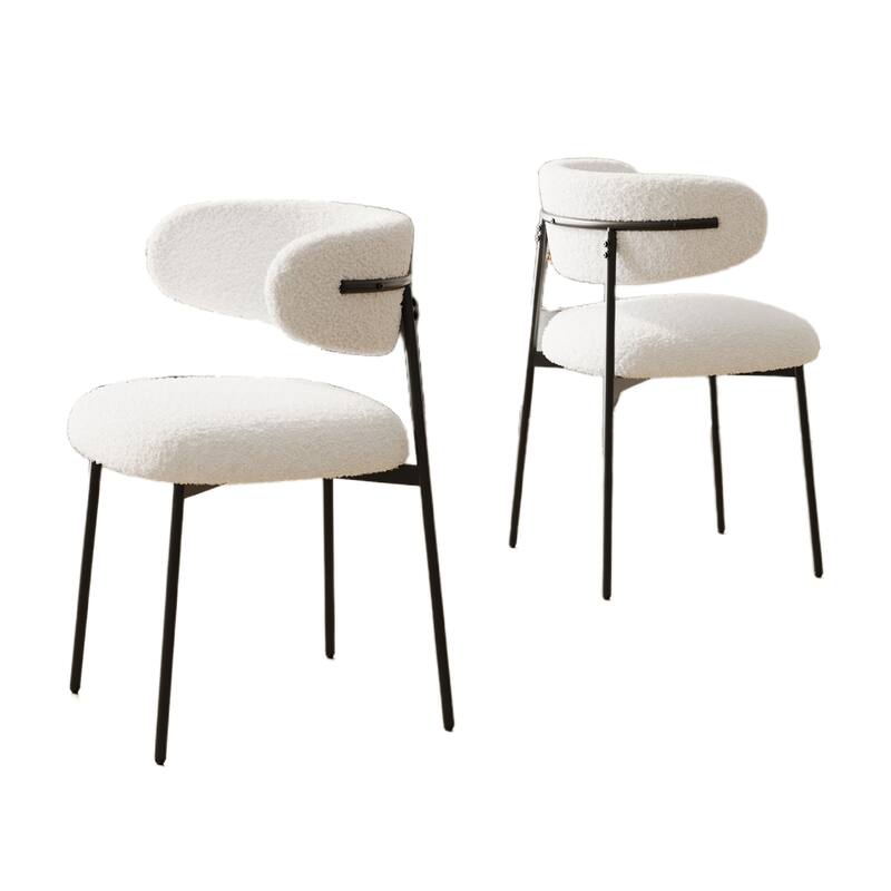 White Modern Dining Chairs, Teddy Velvet with Metal Legs