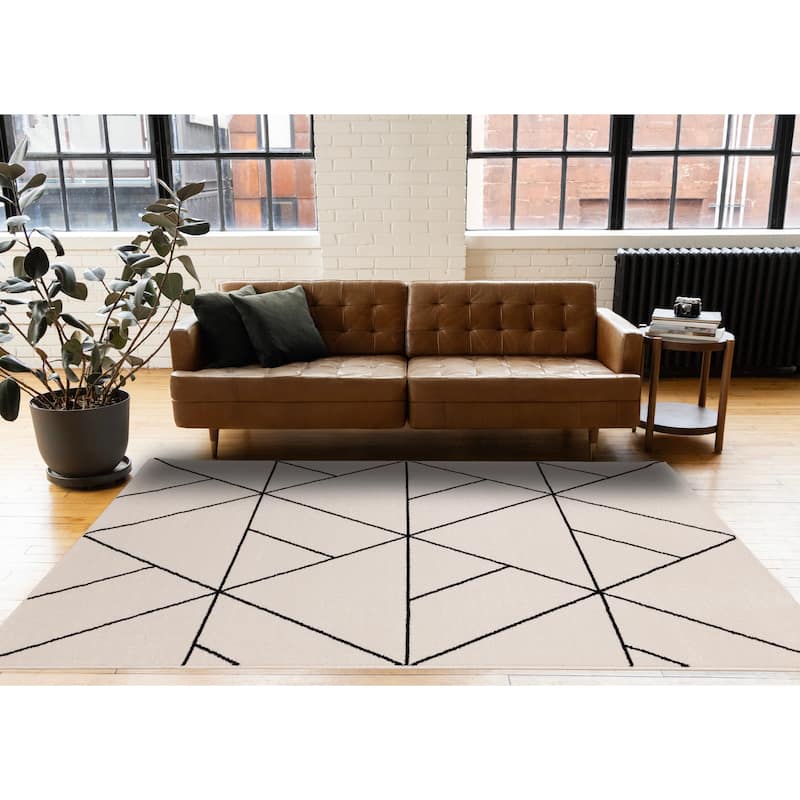 White Black Modern Geometric Trellis Design Rug