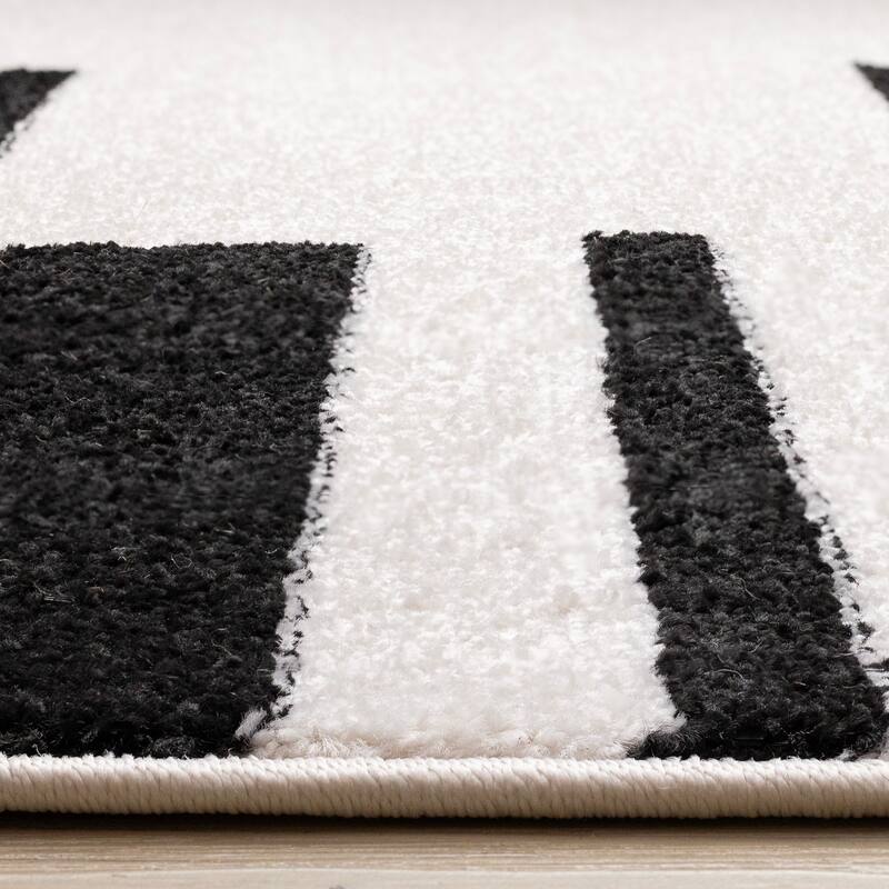 White Black Column Stripes Minimalist Indoor Area Rug