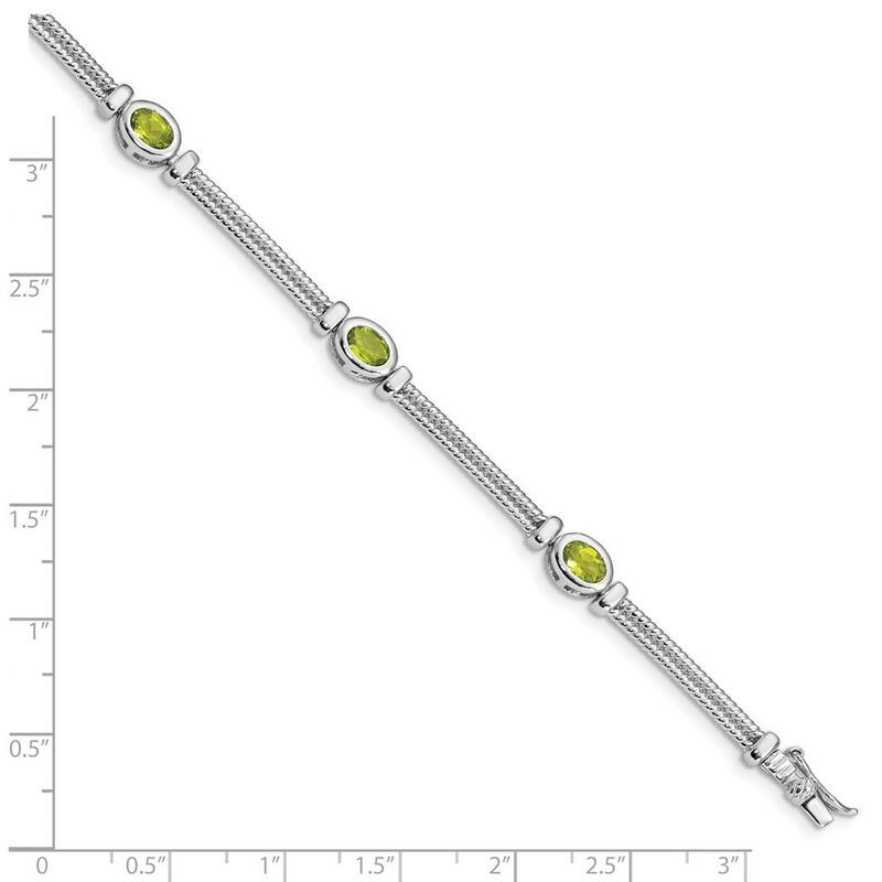 Curata 925 Sterling Silver Textured Polished Box Catch Closure Peridot Bracelet 7 Inch Box Clasp