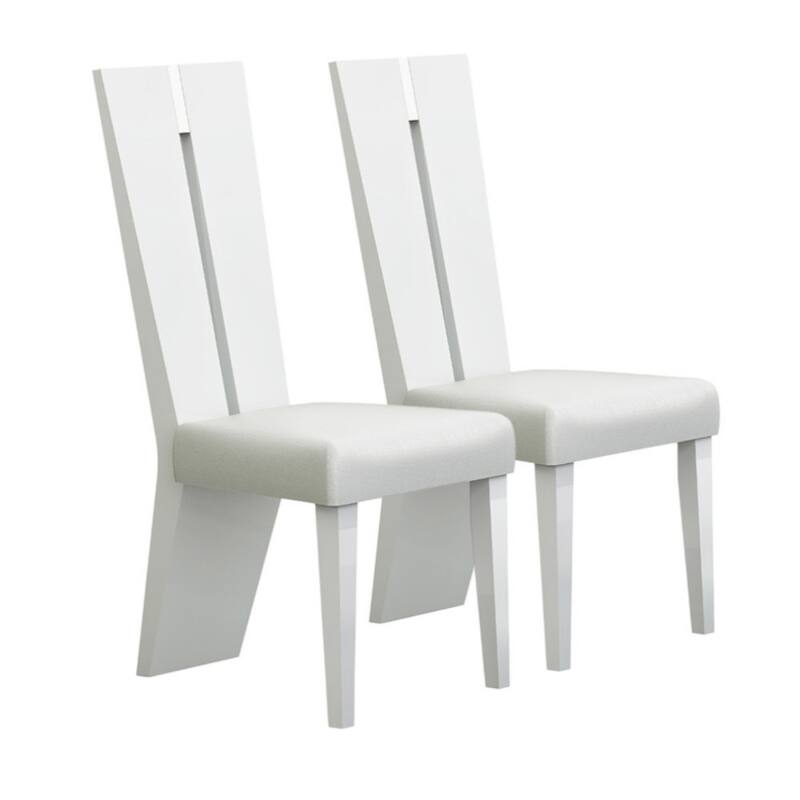 Modern White Side Chairs Set of 2 with Faux Leather Upholstery and Ladder Back for Dining Room - 42.5”H x 23.5”W x 19”D