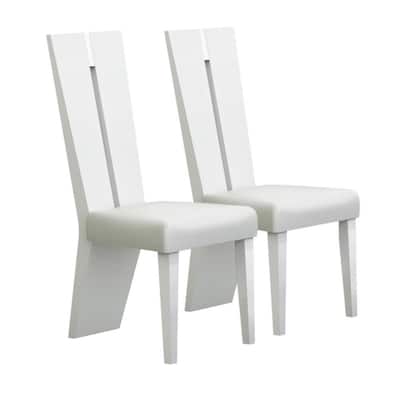 Modern White Side Chairs Set of 2 with Faux Leather Upholstery and Ladder Back for Dining Room - 42.5”H x 23.5”W x 19”D
